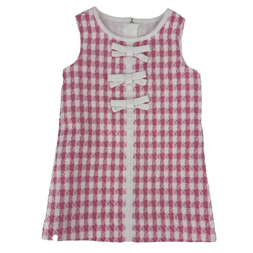 Lilly Pulitzer NWT Girls Size 2 Shift Dress Tweed Pink White Houndstooth Bows